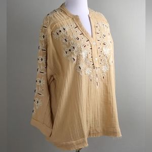 ANTHROPOLOGIE Karyn Seo Love Caite Handmade Embroidered Gauze Top